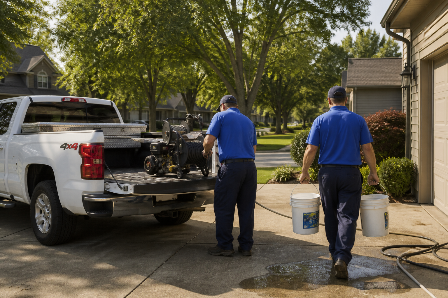 Tate's Pressure Washing & Painting crew loading equipment in Liberty, MO