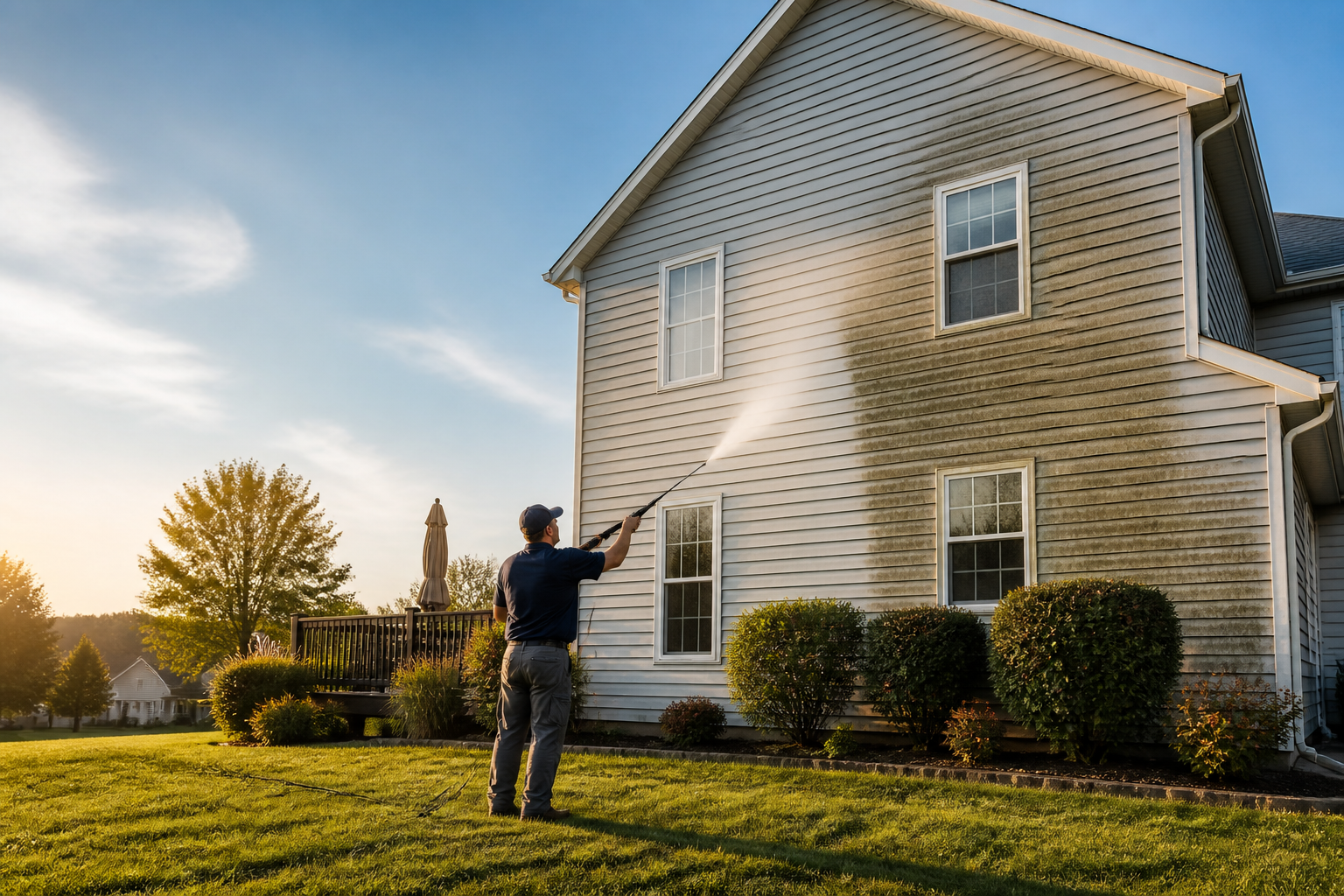 Pressure washing a home exterior in Liberty, Missouri